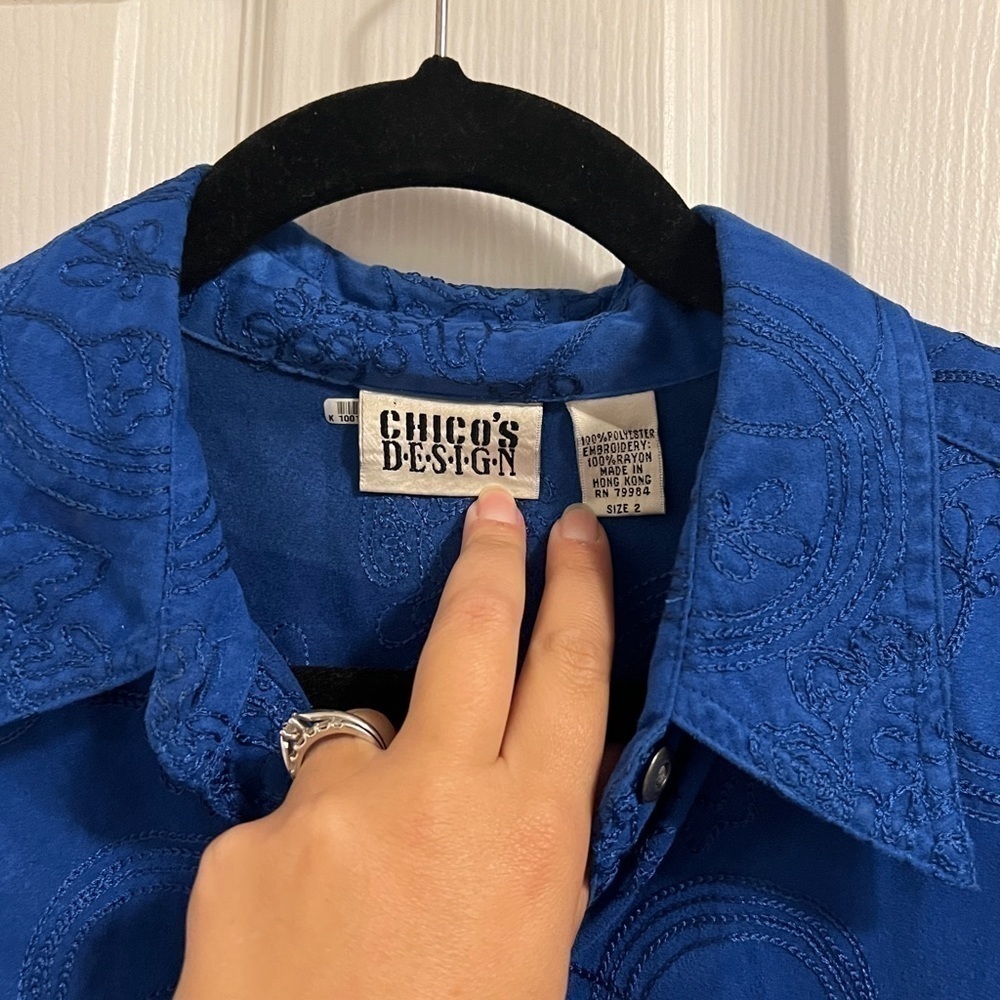 Vintage Chico’s Design Button Down Floral Embroidered Shirt Jacket Size 2 - Picture 9 of 11